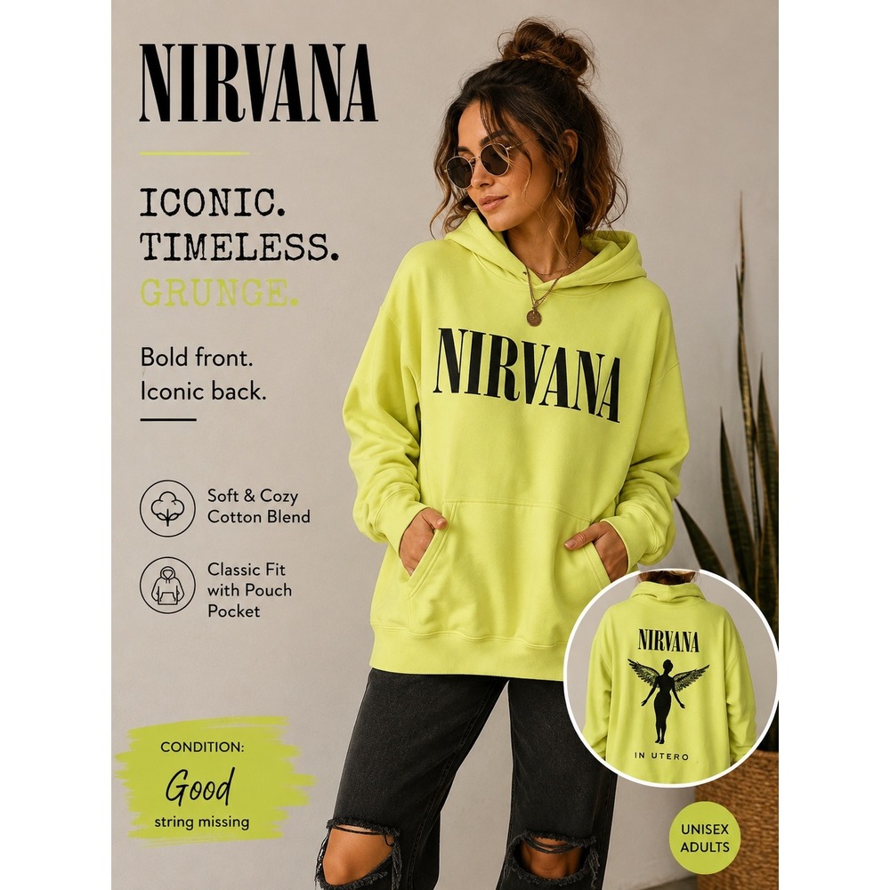 Nirvana‎ Hoodie Women Size 3 Neon Lime Green In Utero Graphic Raglan Sweatshirt